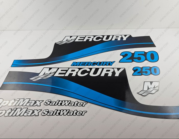 Mercury 250HP Optimax Saltwater Outboard Decal Kit BLUE